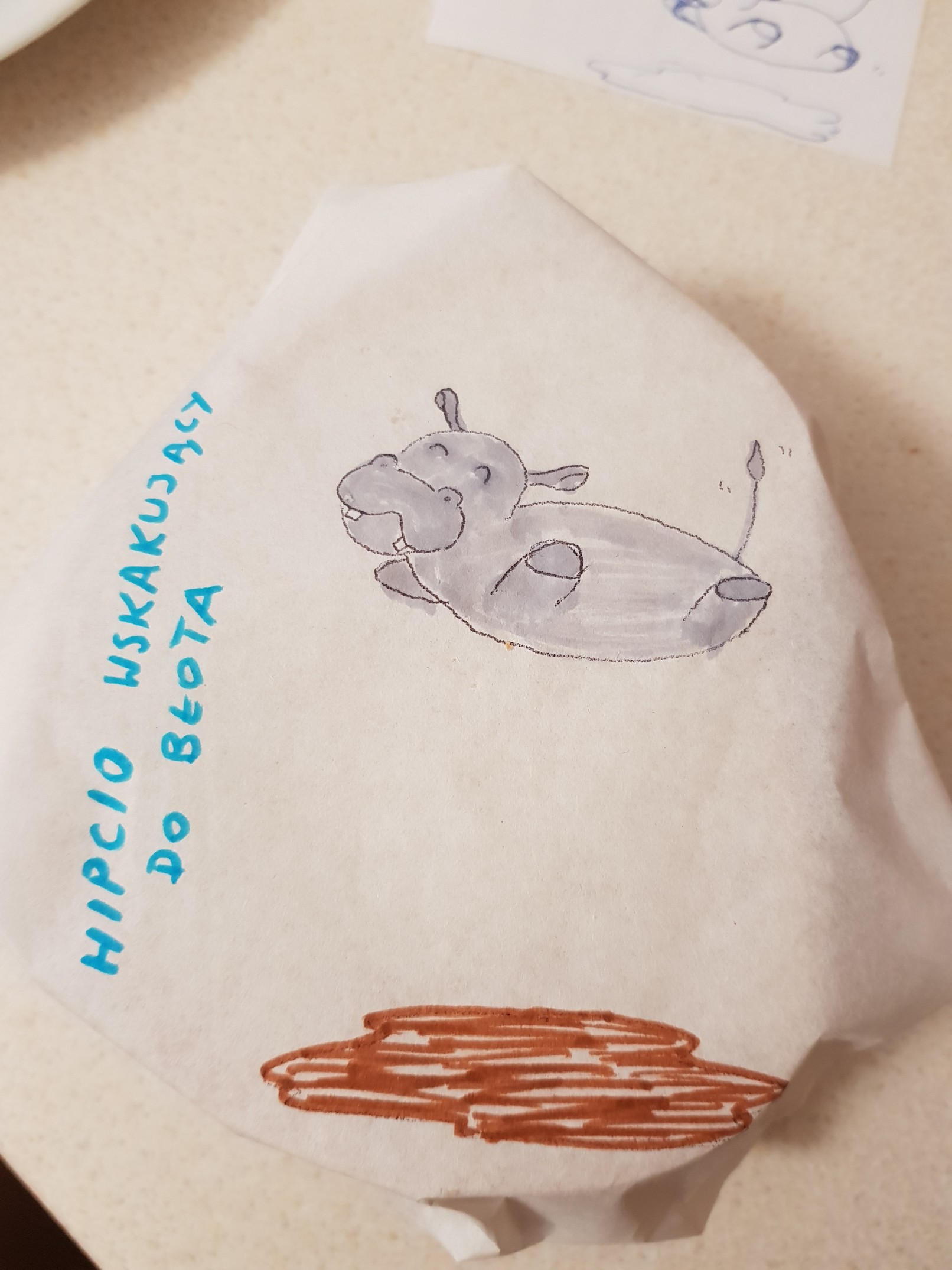 lunchbox art hippo jumping into mud
