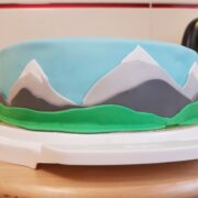 mountain birthday cake ready side