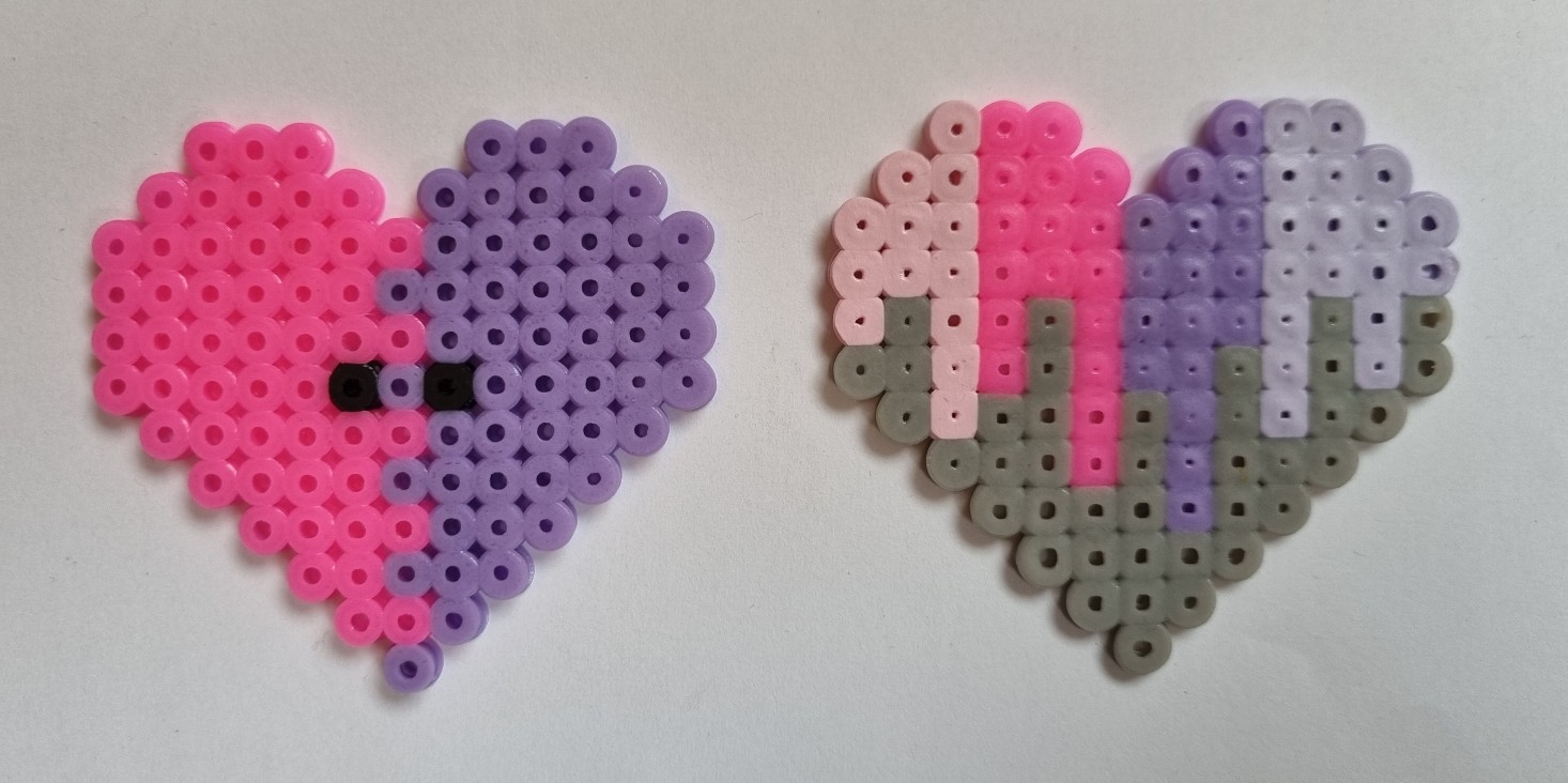 pink violet hearts hama beads pyssla