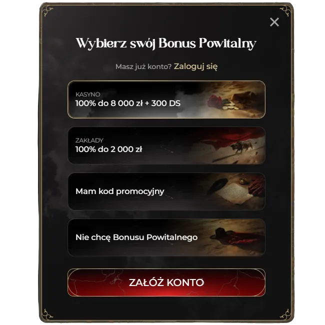 Casina - Wybór bonusu przed rejestracją